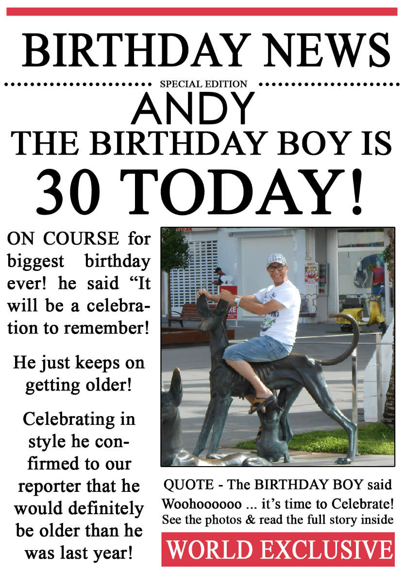 30 Today Birthday News Photo Upload Card - card made with Crafty Bob's Card Creator