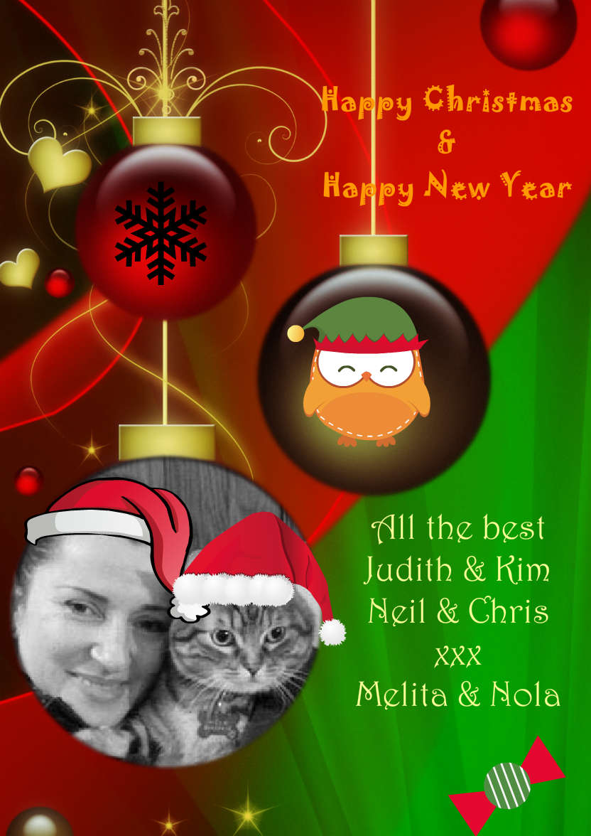 Red and Green Vintage Ornament Christmas Photo Card - card made with Crafty Bob's Card Creator