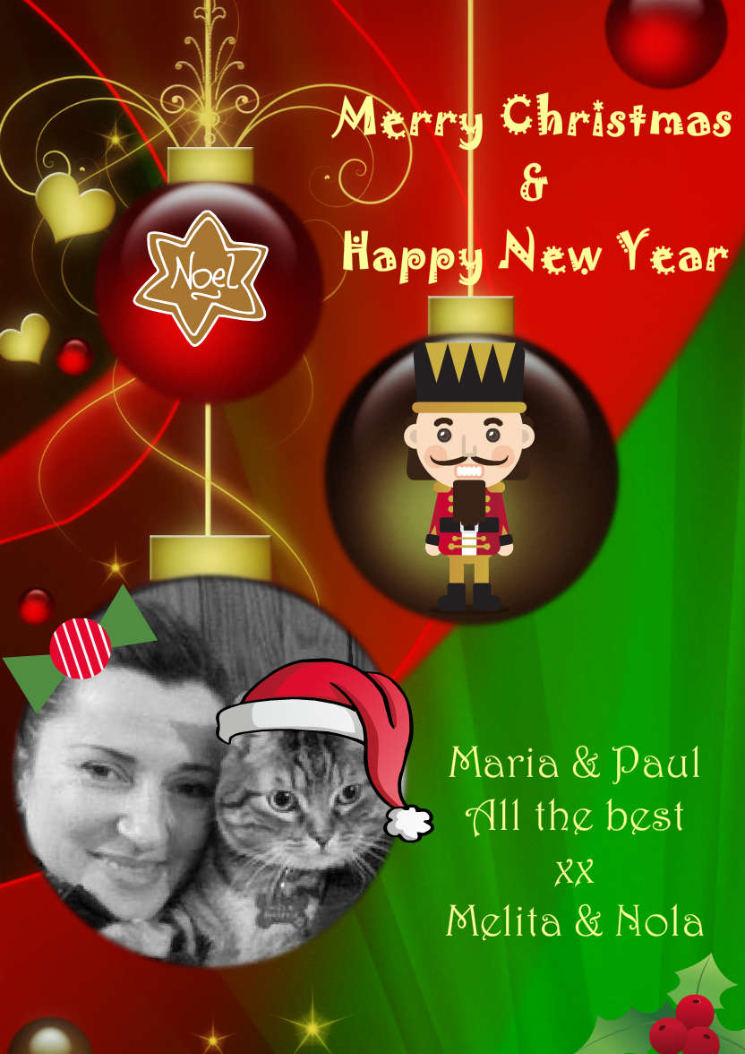 Red and Green Vintage Ornament Christmas Photo Card - card made with Crafty Bob's Card Creator