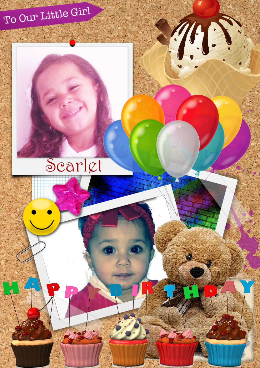 Birthday Noticeboard Photo Card Girl - card made with Crafty Bob's Card Creator