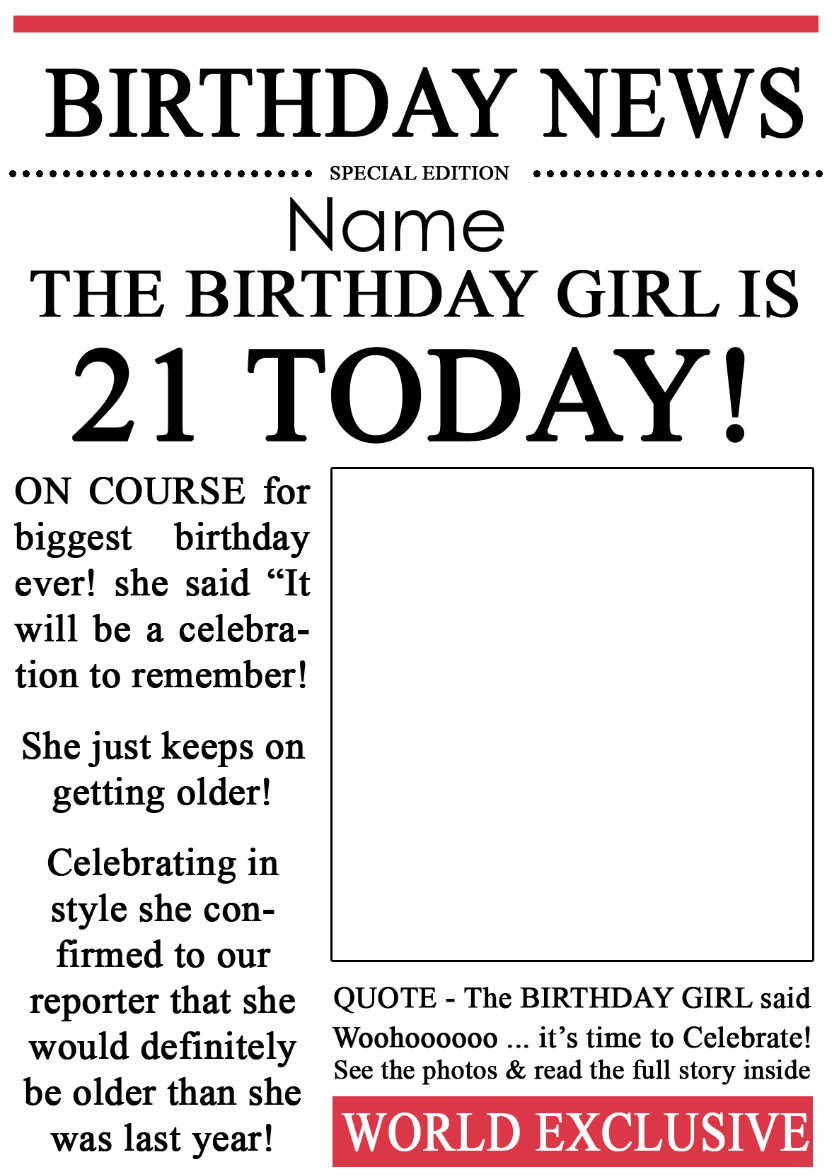 21 Today Birthday News Photo Upload Card - card made with Crafty Bob's Card Creator