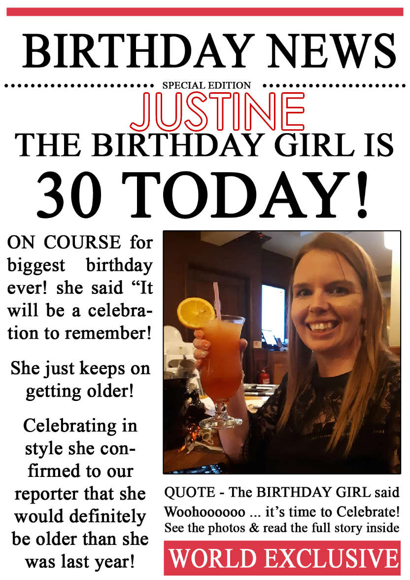 30 Today Birthday News Photo Upload Card - card made with Crafty Bob's Card Creator
