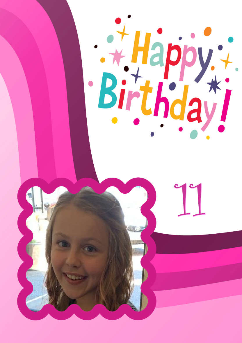 Pink Birthday Wave Card Front - card made with Crafty Bob's Card Creator