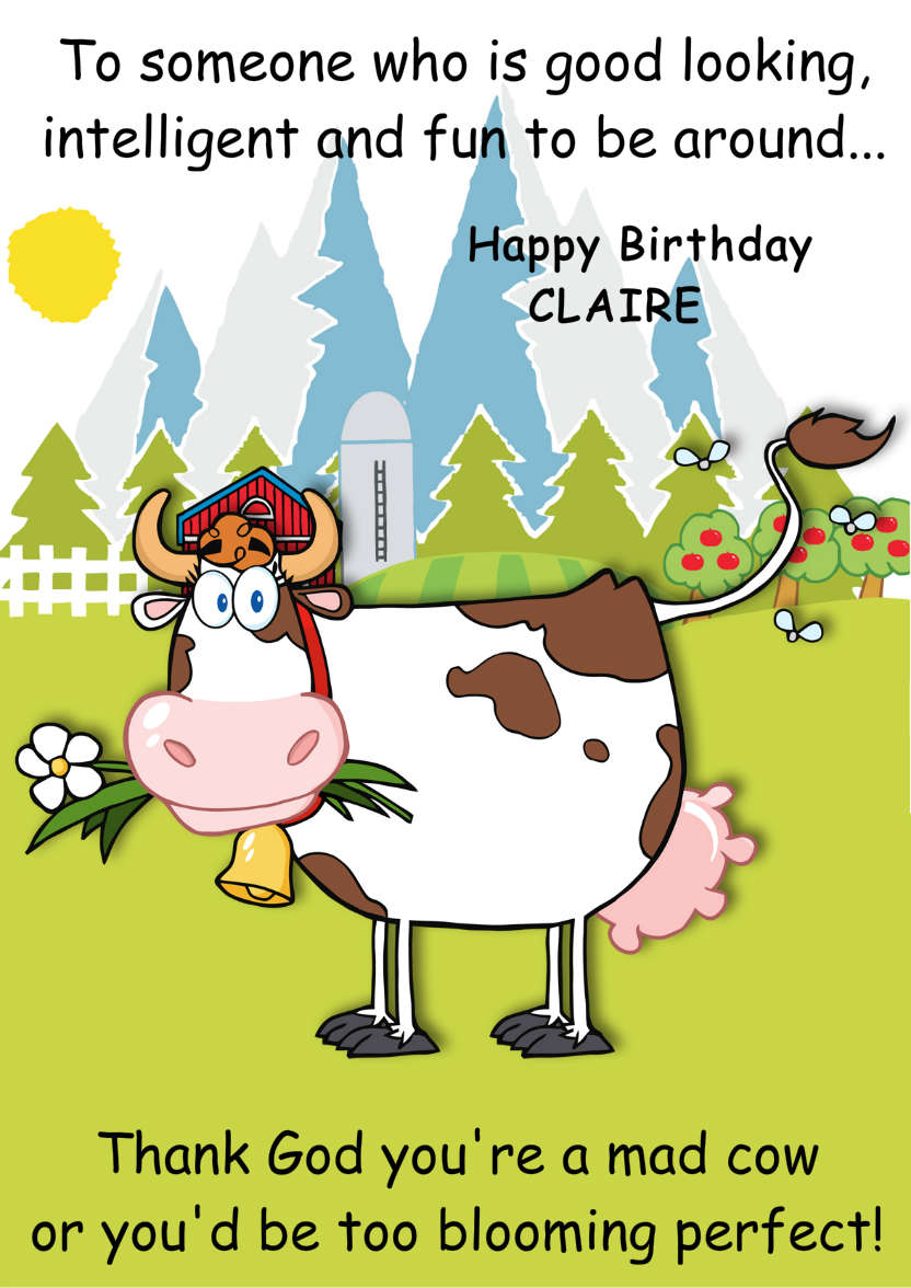 Mad Cow Humorous Card Front - card made with Crafty Bob's Card Creator