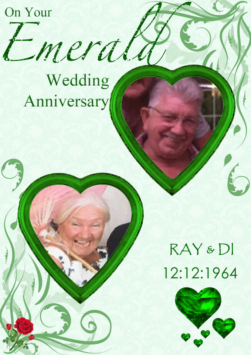 Emerald Wedding Anniversary Hearts Photo Card - card made with Crafty Bob's Card Creator