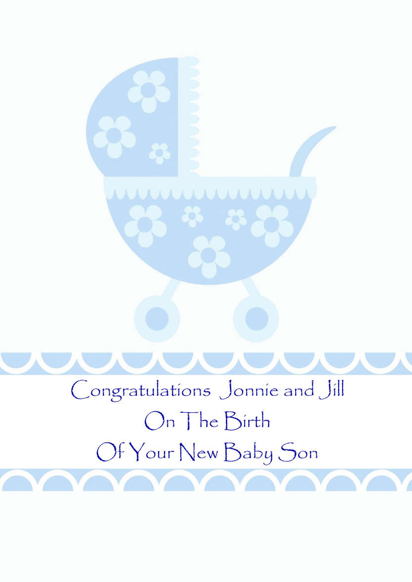 New Baby Boy Pram Card Front - card made with Crafty Bob's Card Creator