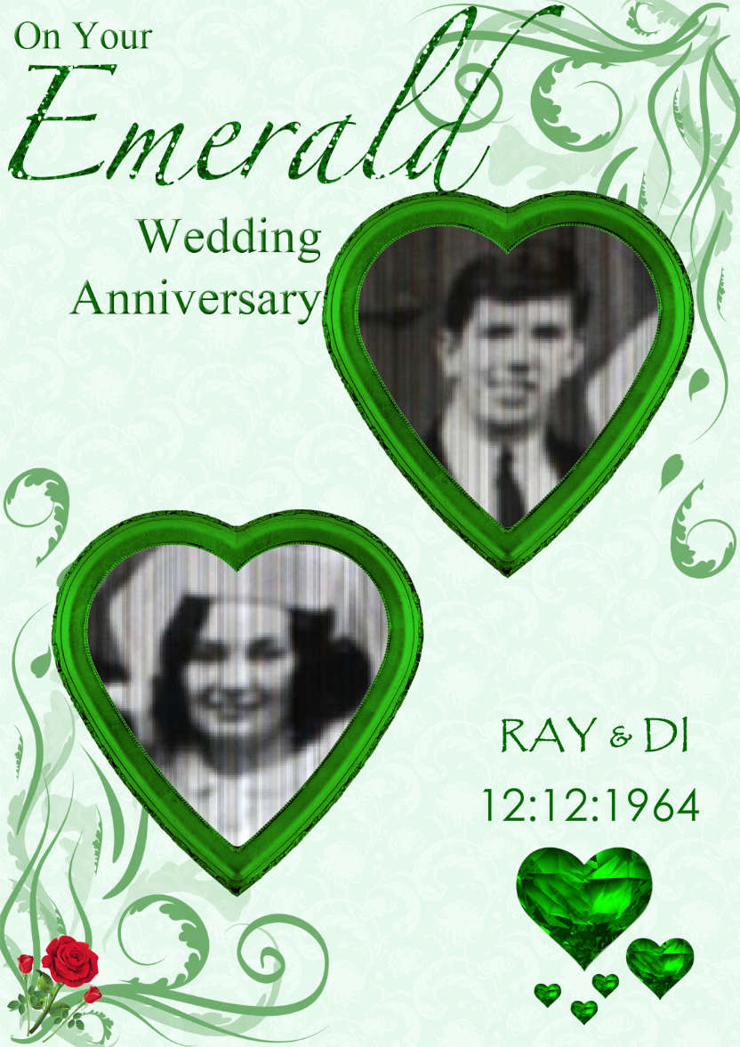 Emerald Wedding Anniversary Hearts Photo Card - card made with Crafty Bob's Card Creator