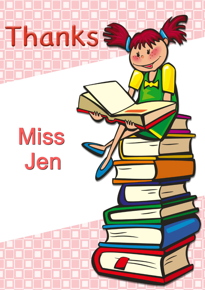 Girl with Books Thank You Teacher Card - card made with Crafty Bob's Card Creator