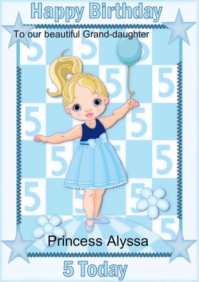 Happy 5th Birthday Girl in Blue - card made with Crafty Bob's Card Creator
