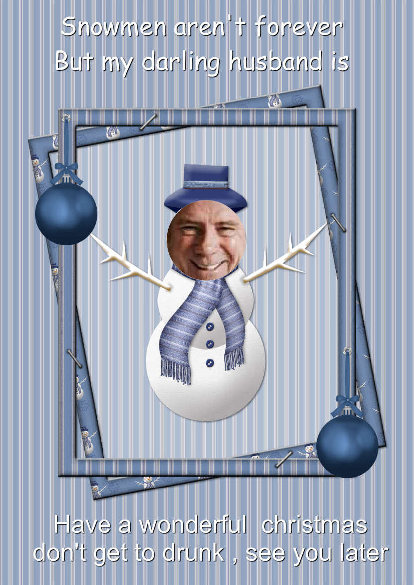 Blue Snowman Photo Card - card made with Crafty Bob's Card Creator
