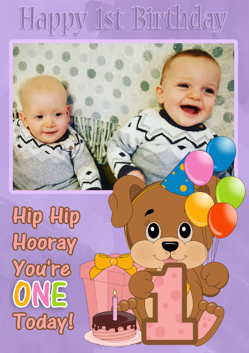 1st Birthday Puppy Dog Your Photo Here Card - card made with Crafty Bob's Card Creator