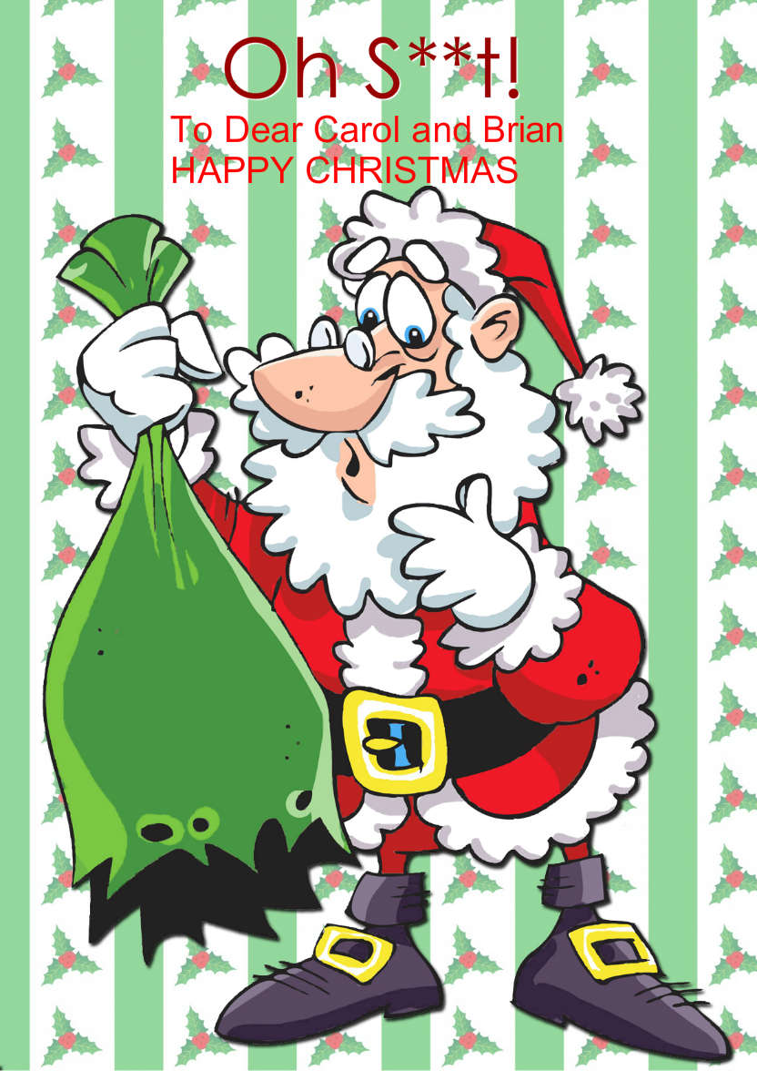 Humorous Santa with Broken Sack - card made with Crafty Bob's Card Creator
