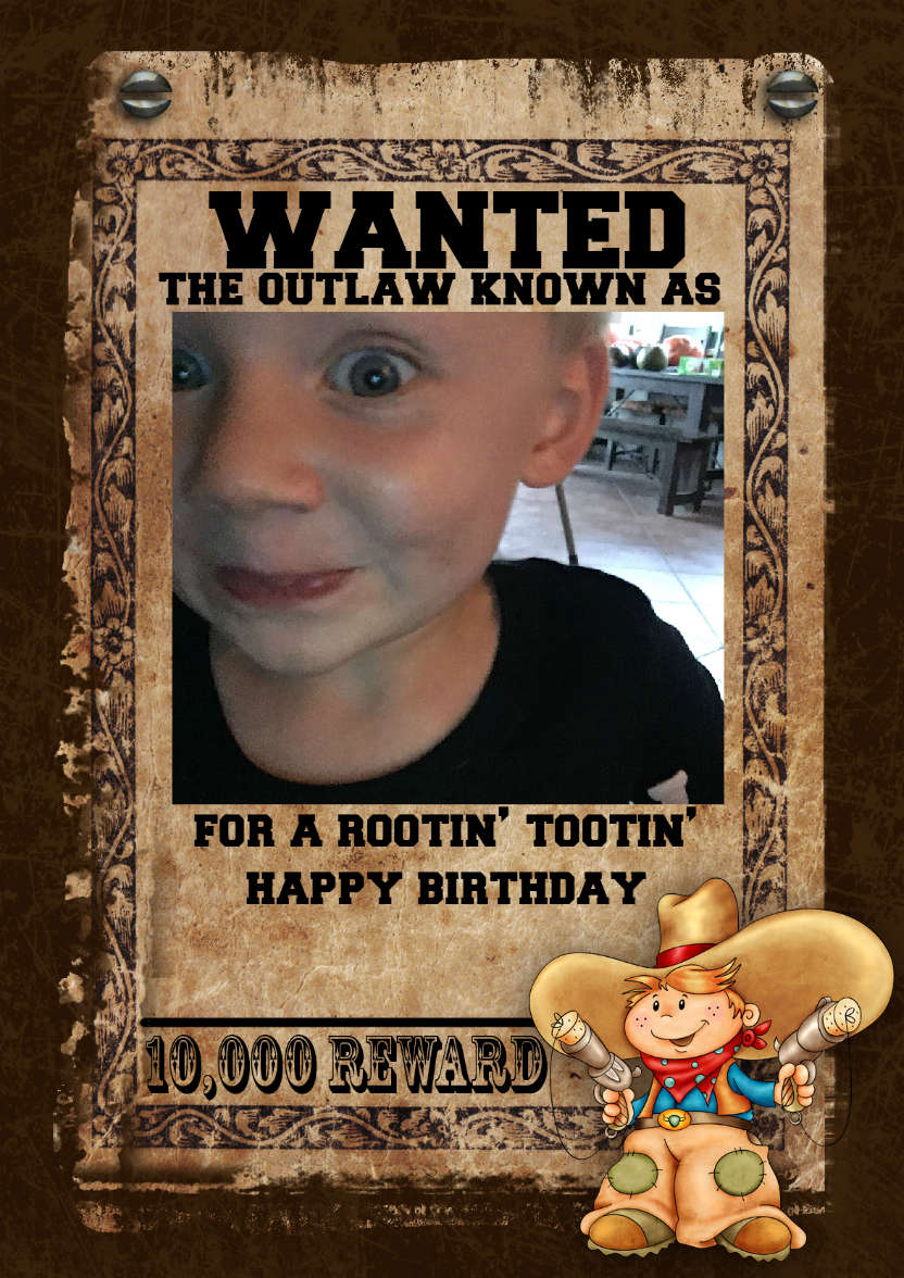 Fun Male Wanted Poster Birthday Card, Photo - card made with Crafty Bob's Card Creator