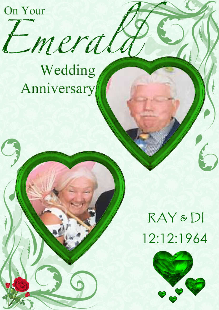 Emerald Wedding Anniversary Hearts Photo Card - card made with Crafty Bob's Card Creator