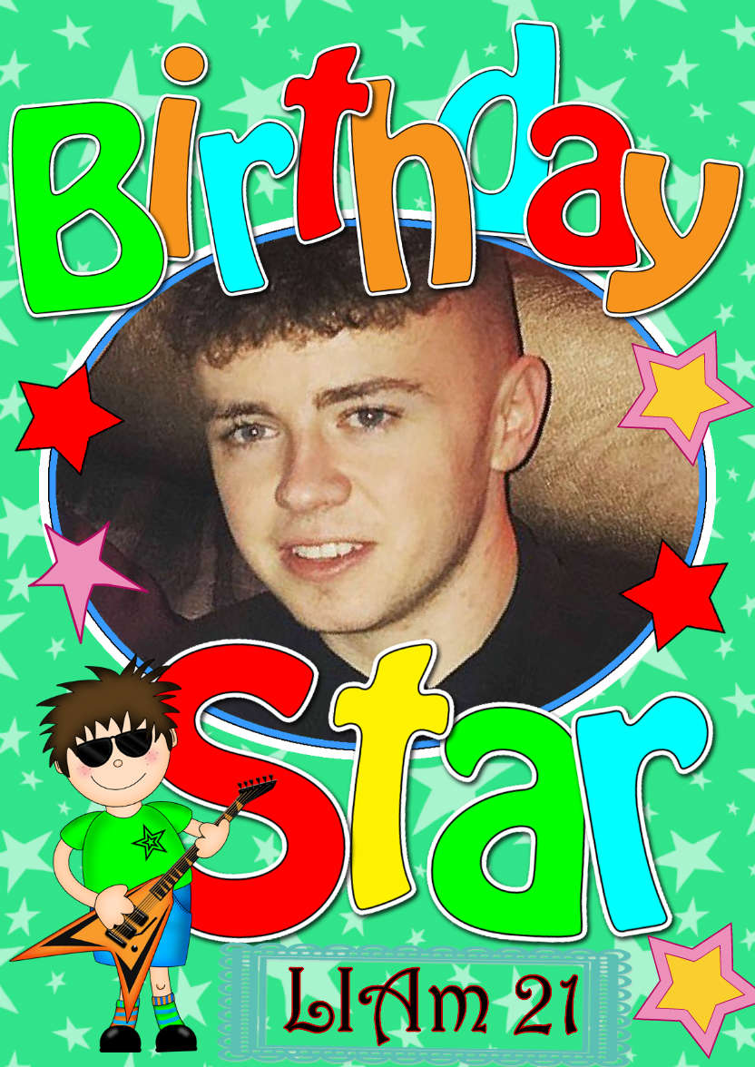 Birthday Boy Rock Star Photo Upload Card - card made with Crafty Bob's Card Creator