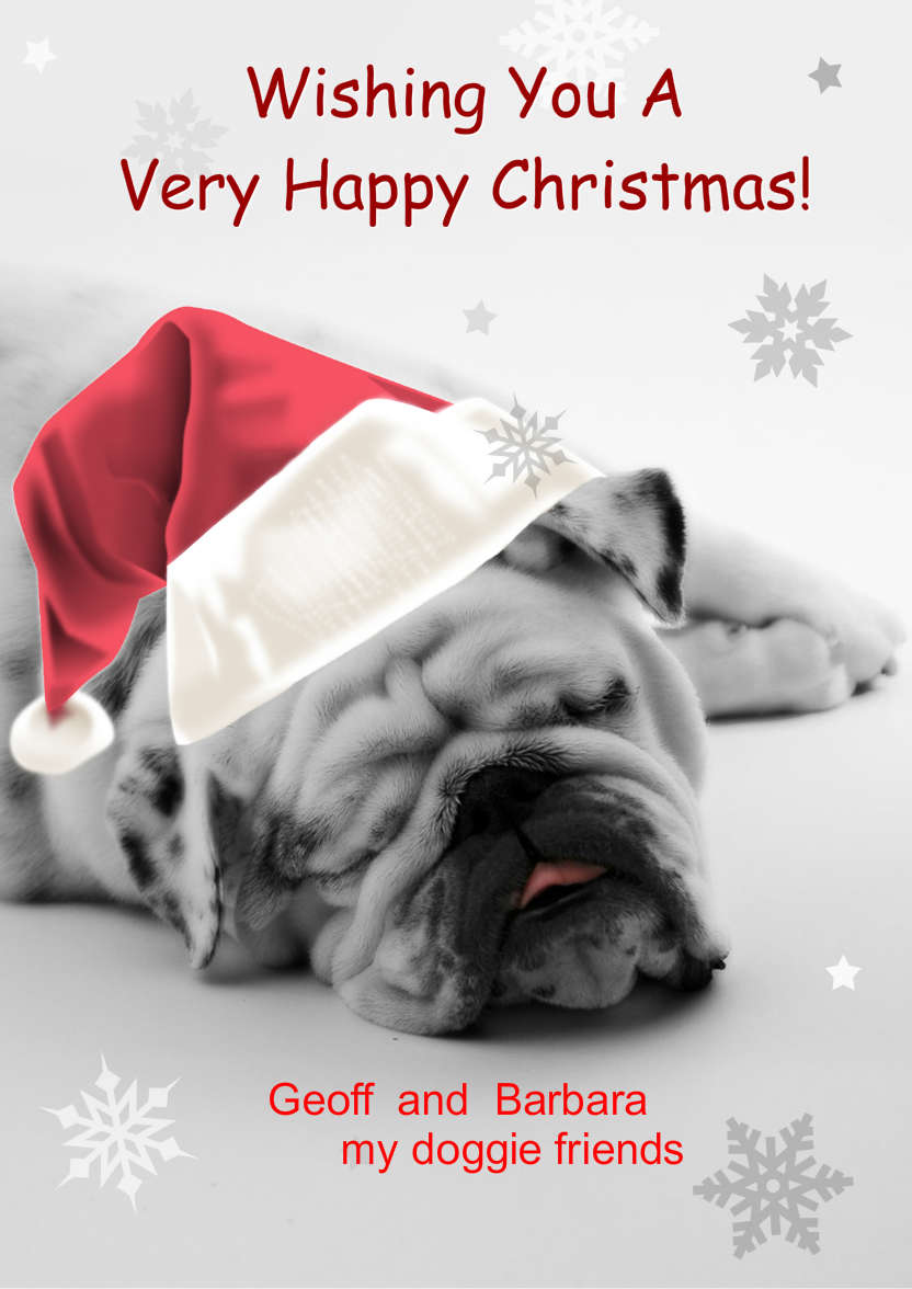 Sleeping Bulldog Christmas Card - card made with Crafty Bob's Card Creator