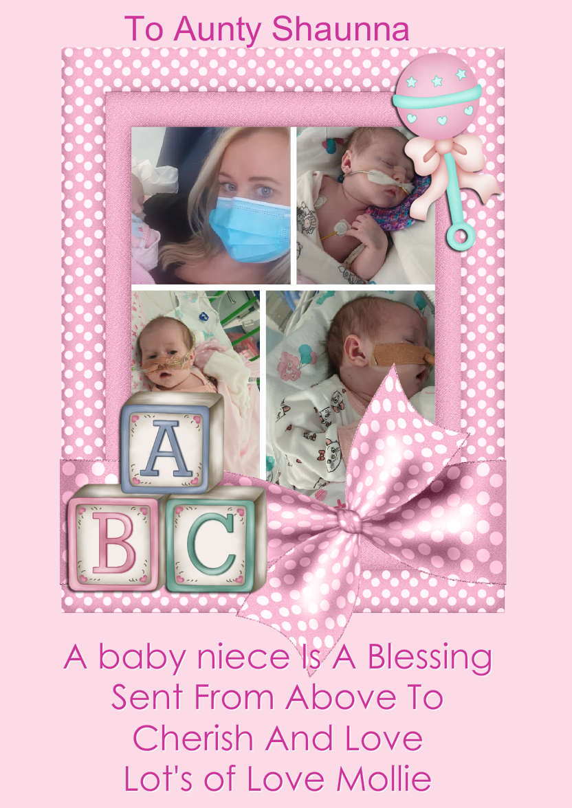 New Baby Girl Aperture Frame Card Front - card made with Crafty Bob's Card Creator