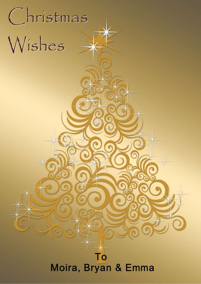 Gold Swirly Christmas Tree - card made with Crafty Bob's Card Creator