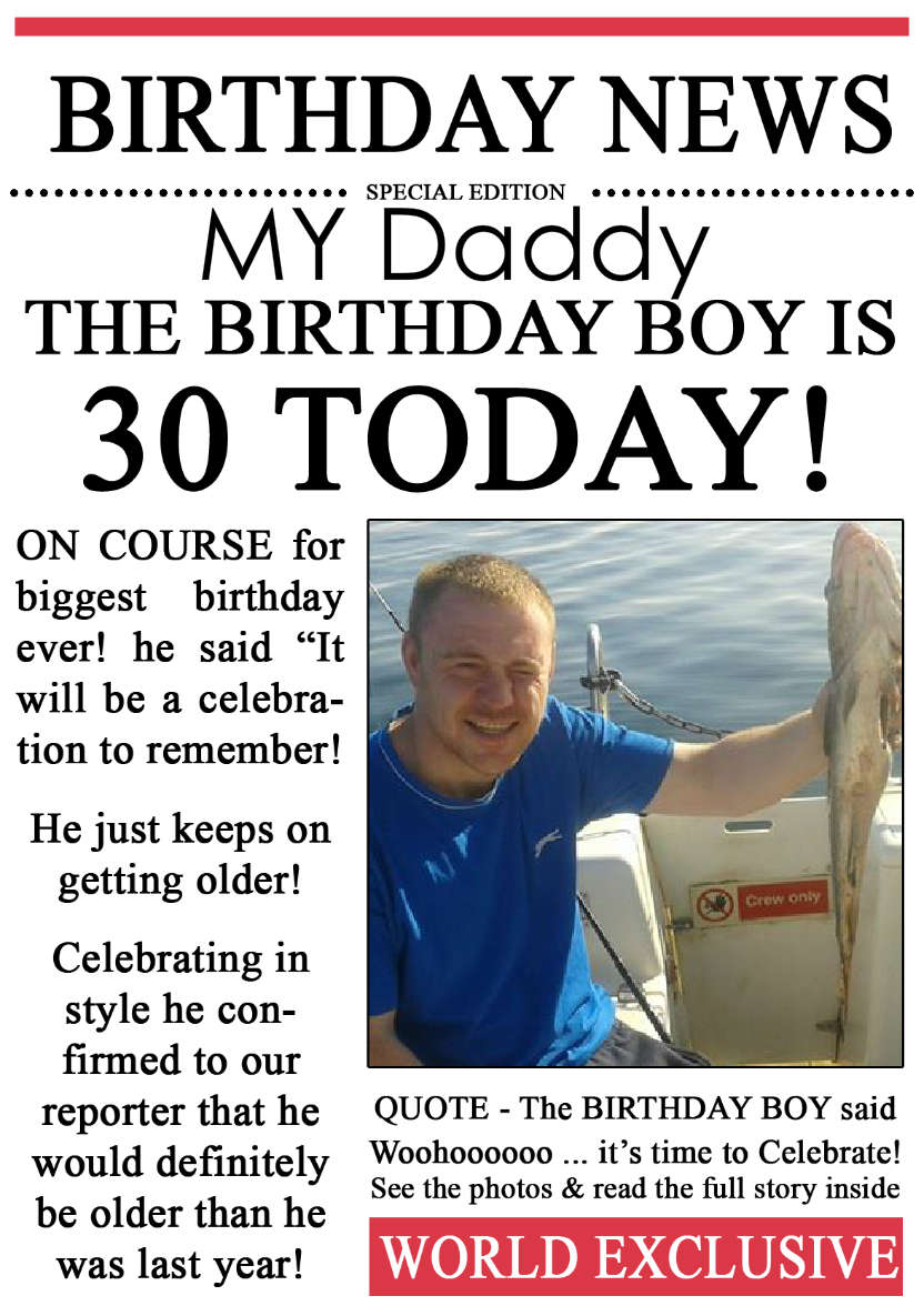 30 Today Birthday News Photo Upload Card - card made with Crafty Bob's Card Creator