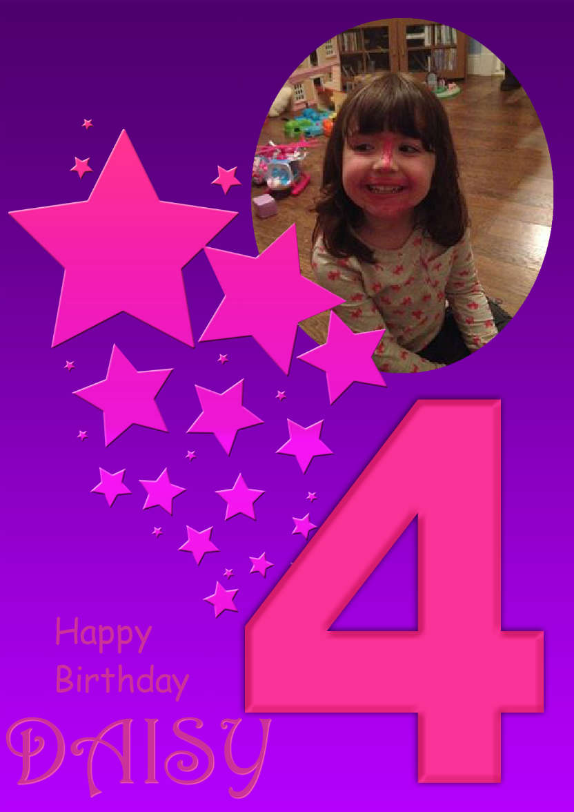 Stars Age 4 Girls Photo Card - card made with Crafty Bob's Card Creator
