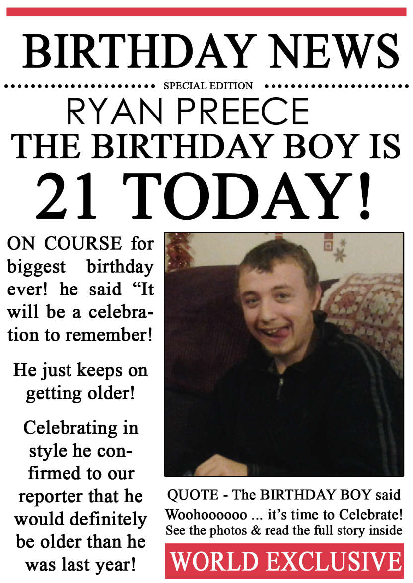 21 Today Birthday News Photo Upload Card - card made with Crafty Bob's Card Creator
