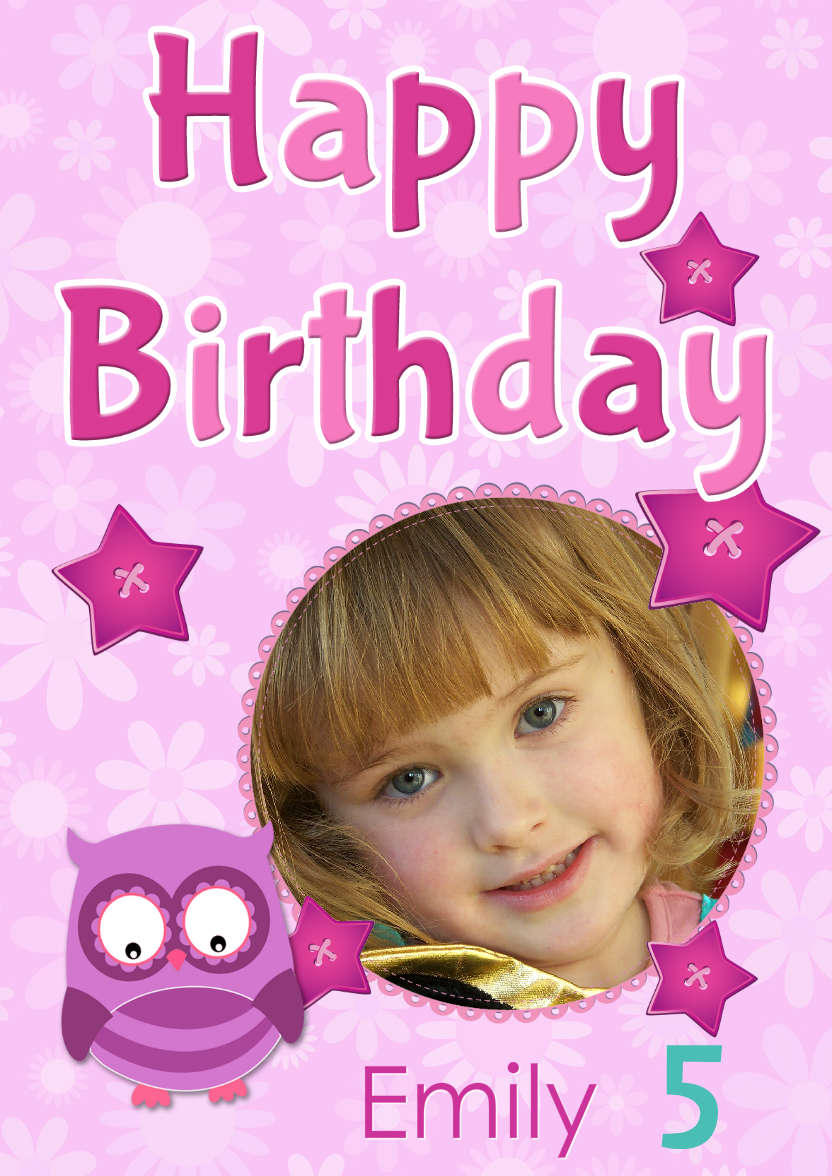 Happy Birthday Owl Photo Card - card made with Crafty Bob's Card Creator