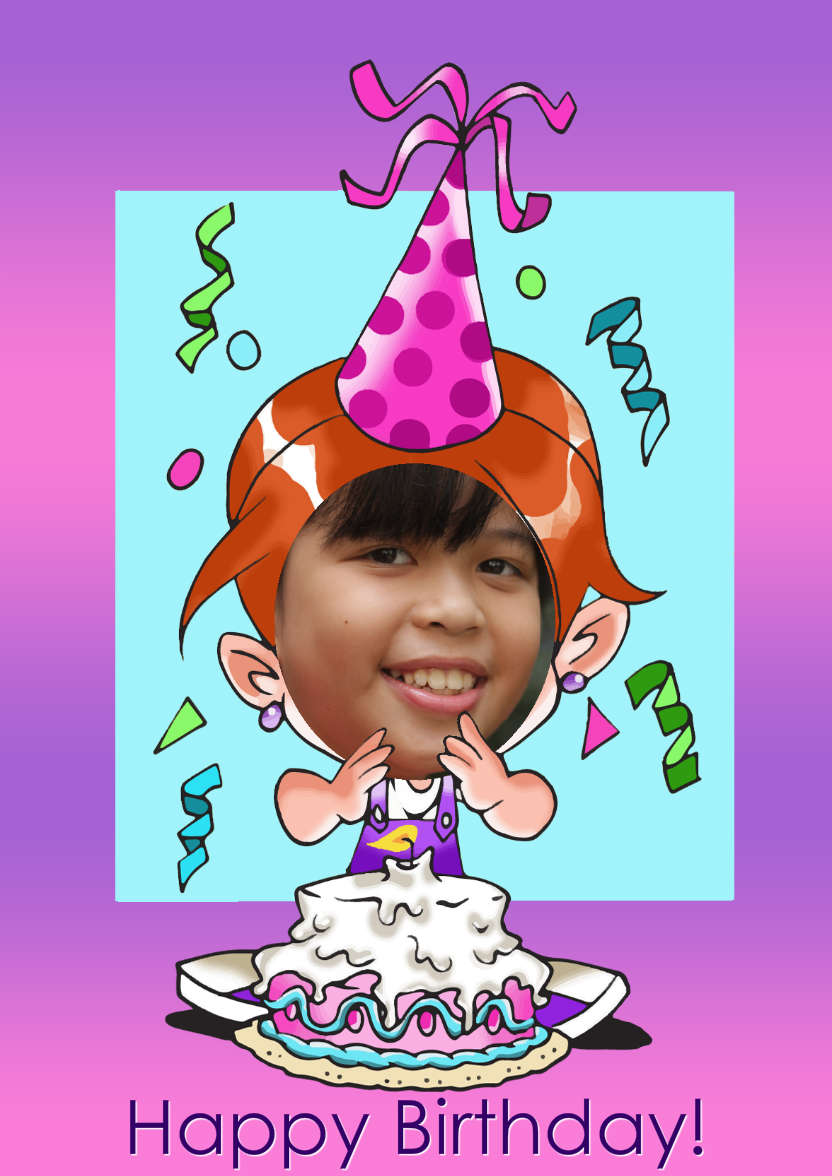 Birthday Girl Aperture Card Front - card made with Crafty Bob's Card Creator