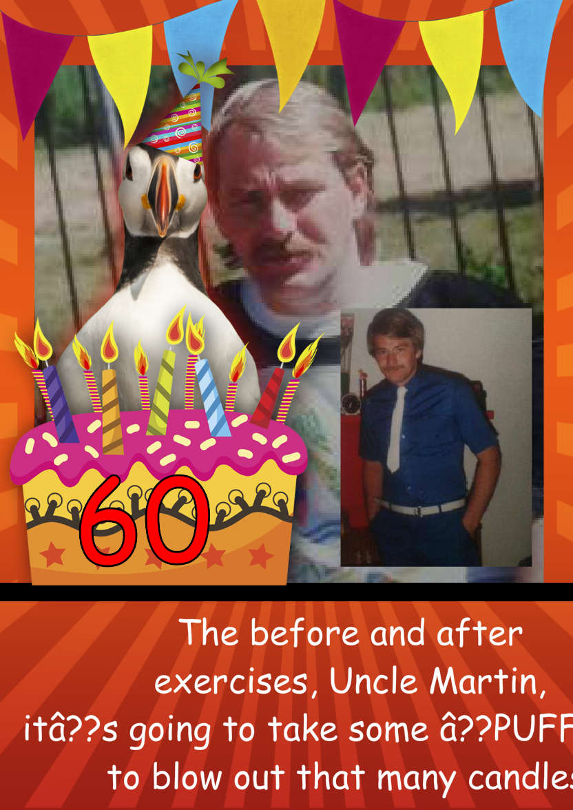 Humorous Fun Birthday Age Puffin Photo Card - card made with Crafty Bob's Card Creator