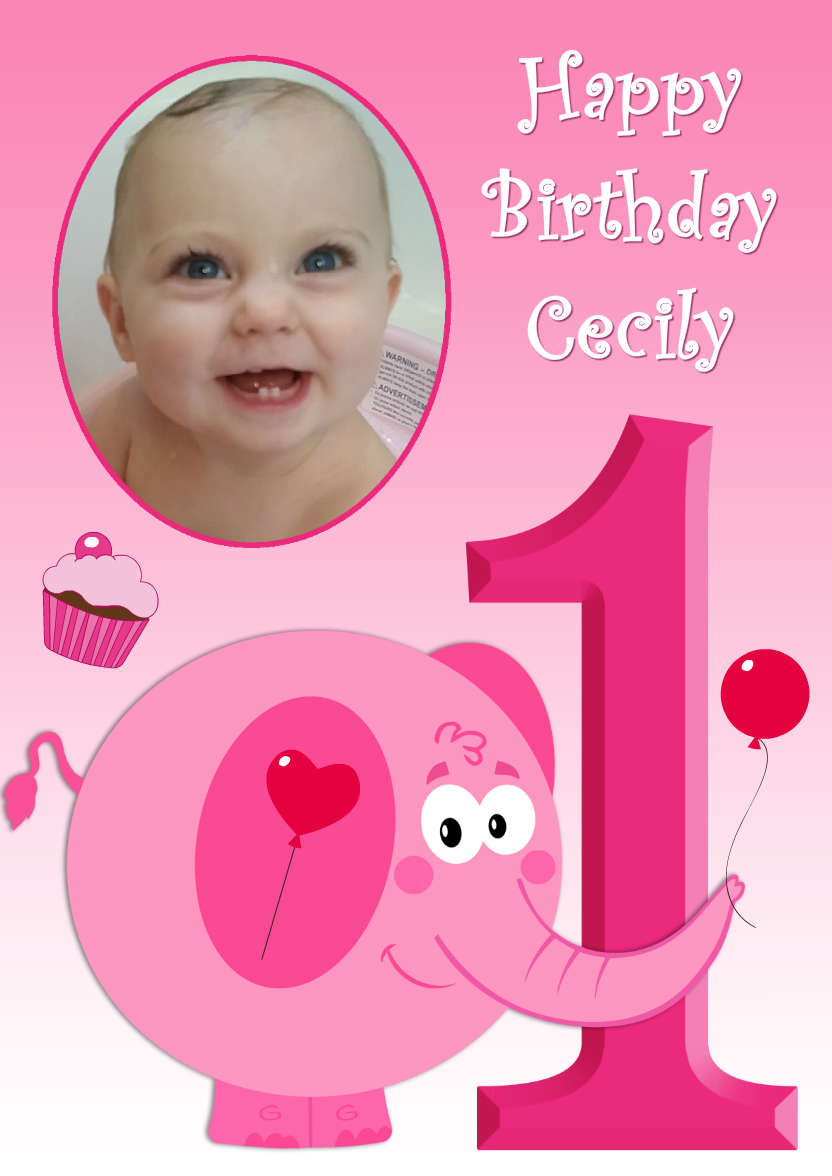 Elephant Age One Card Girl - card made with Crafty Bob's Card Creator