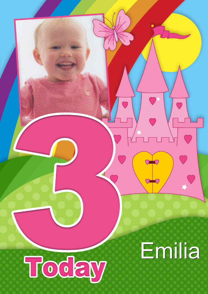Rainbow Princess Age 3 Aperture Photo Card - card made with Crafty Bob's Card Creator