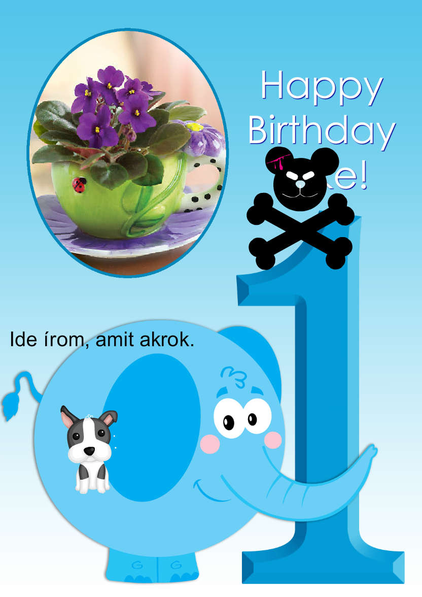 Elephant Age One Card Boy - card made with Crafty Bob's Card Creator