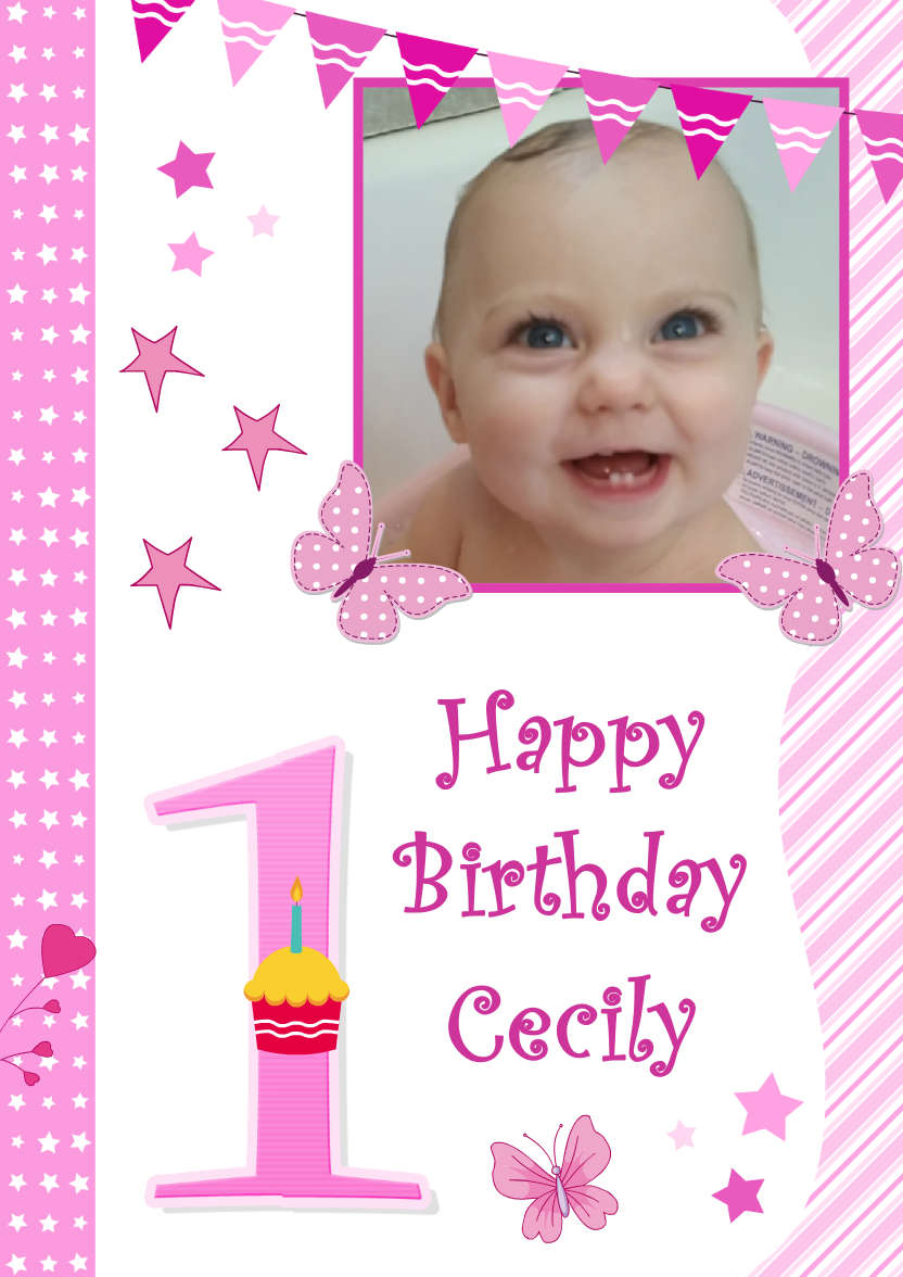 Stars and Stripes First Birthday Girl - card made with Crafty Bob's Card Creator