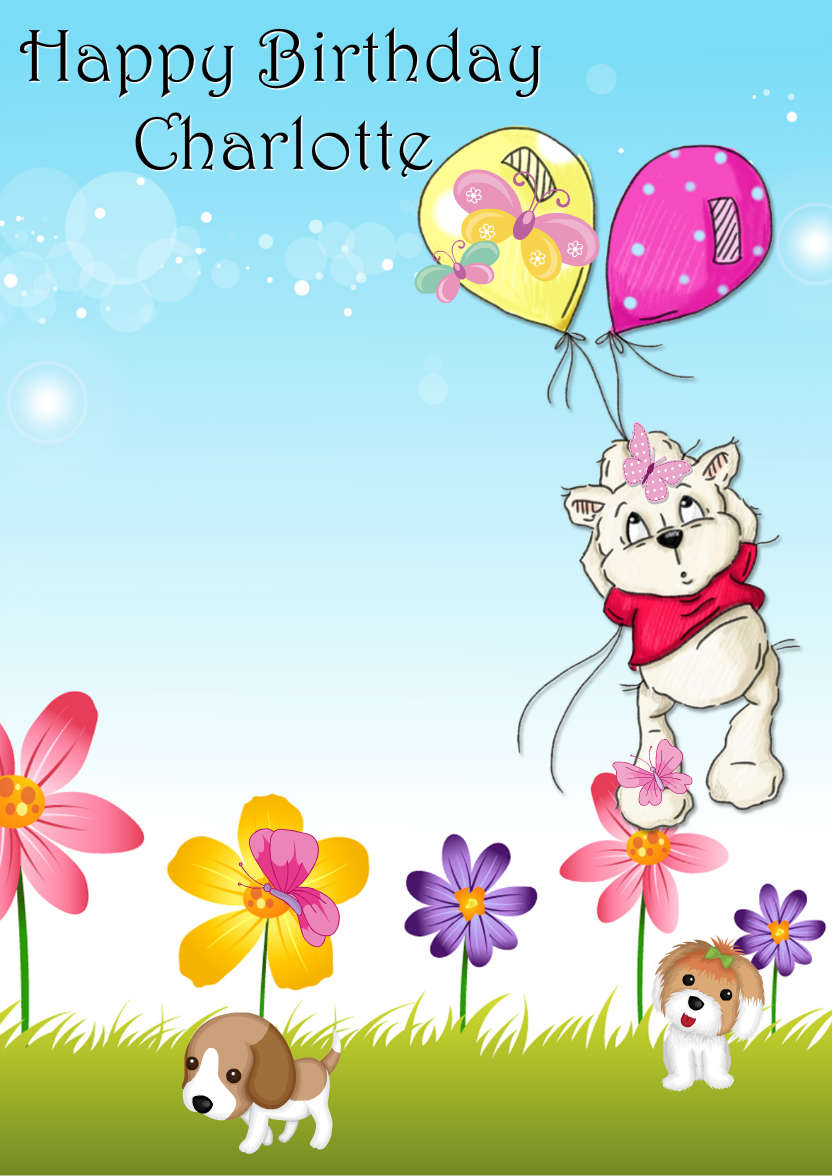 Bear Floating Away with Balloons Card Front - card made with Crafty Bob's Card Creator