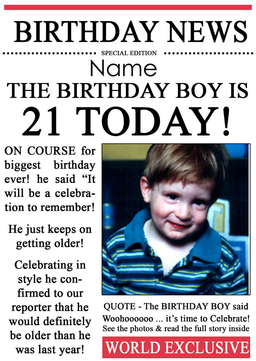 21 Today Birthday News Photo Upload Card - card made with Crafty Bob's Card Creator
