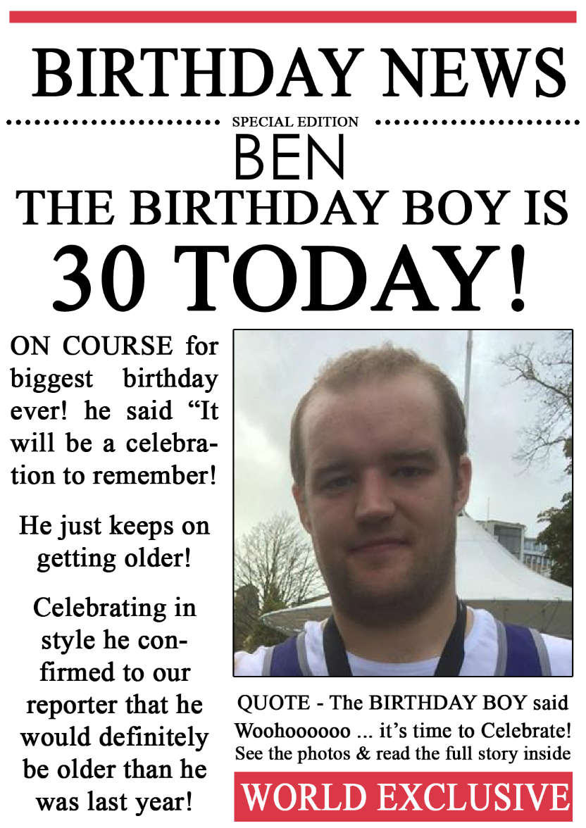 30 Today Birthday News Photo Upload Card - card made with Crafty Bob's Card Creator
