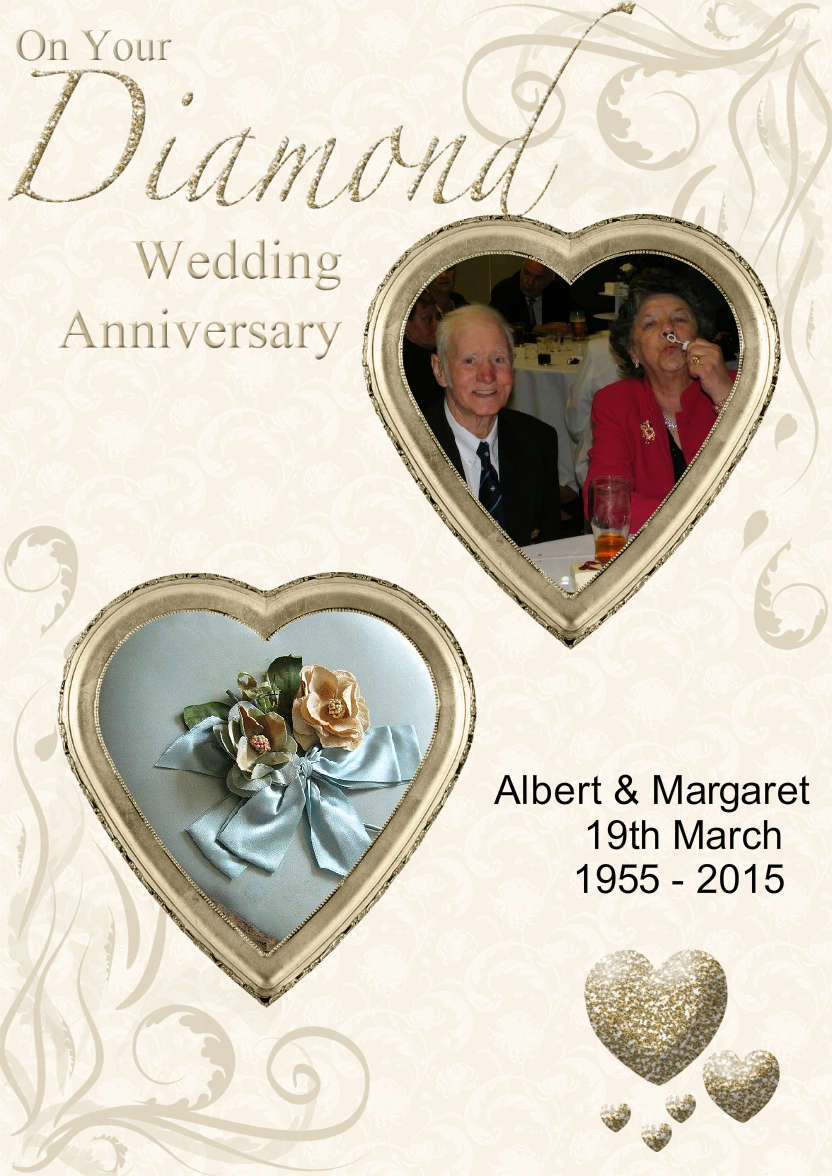 Diamond Wedding Anniversary Hearts Photo Card - card made with Crafty Bob's Card Creator