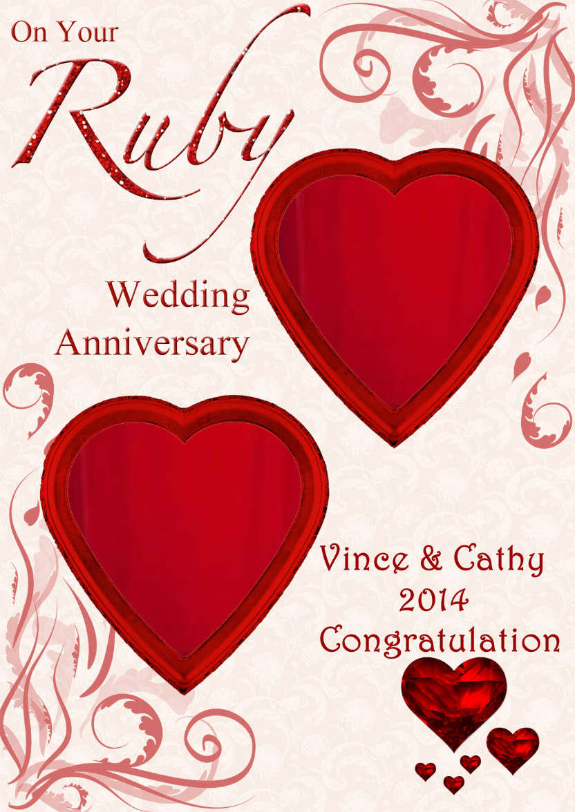 Ruby Wedding Anniversary Hearts Photo Card - card made with Crafty Bob's Card Creator