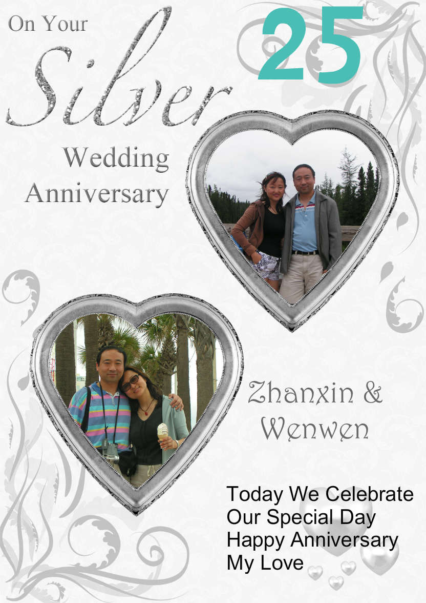 Silver Wedding Anniversary Hearts Photo Card - card made with Crafty Bob's Card Creator