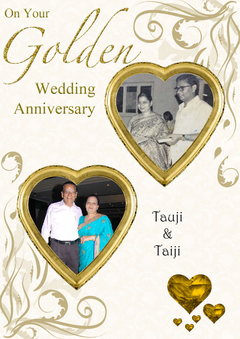 Golden Wedding Anniversary Hearts Photo Card - card made with Crafty Bob's Card Creator