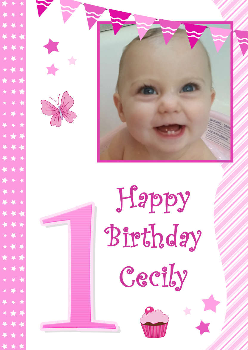 Stars and Stripes First Birthday Girl - card made with Crafty Bob's Card Creator