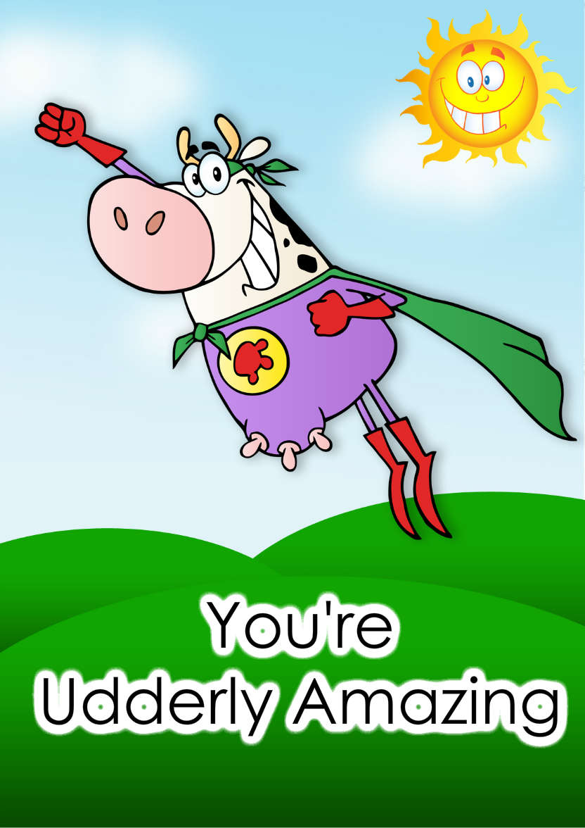 Super Cow Cartoon Card Front - card made with Crafty Bob's Card Creator