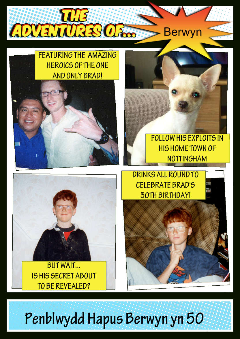 The Adventures Of -  Spoof Comic Book Card Front Blue - card made with Crafty Bob's Card Creator