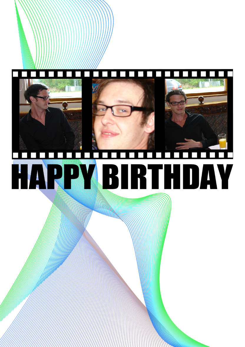 Filmstrip Birthday Aperture Card Blue - card made with Crafty Bob's Card Creator