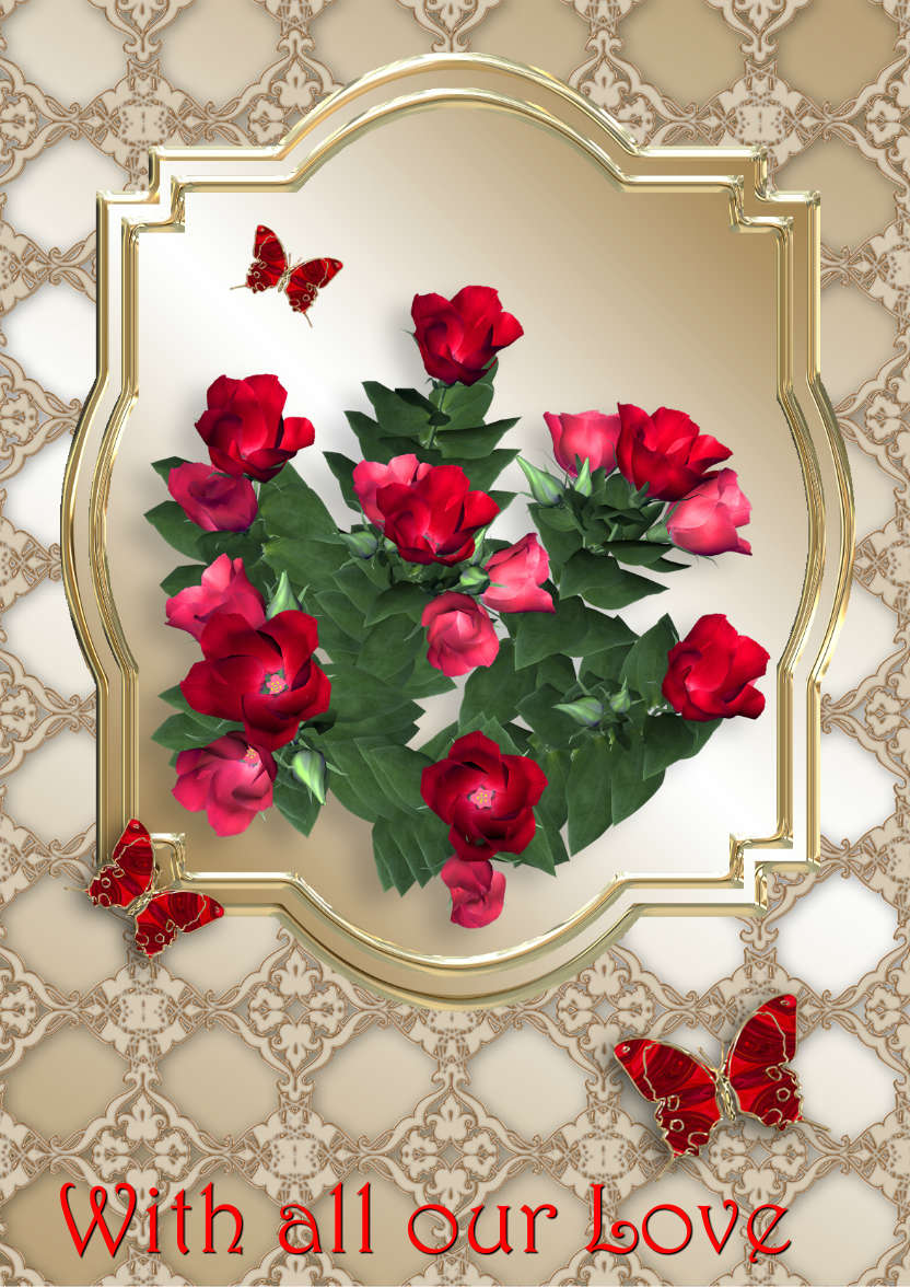 Red Flowers on Gold - card made with Crafty Bob's Card Creator