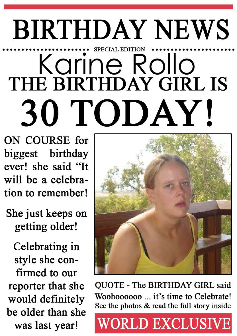 30 Today Birthday News Photo Upload Card - card made with Crafty Bob's Card Creator