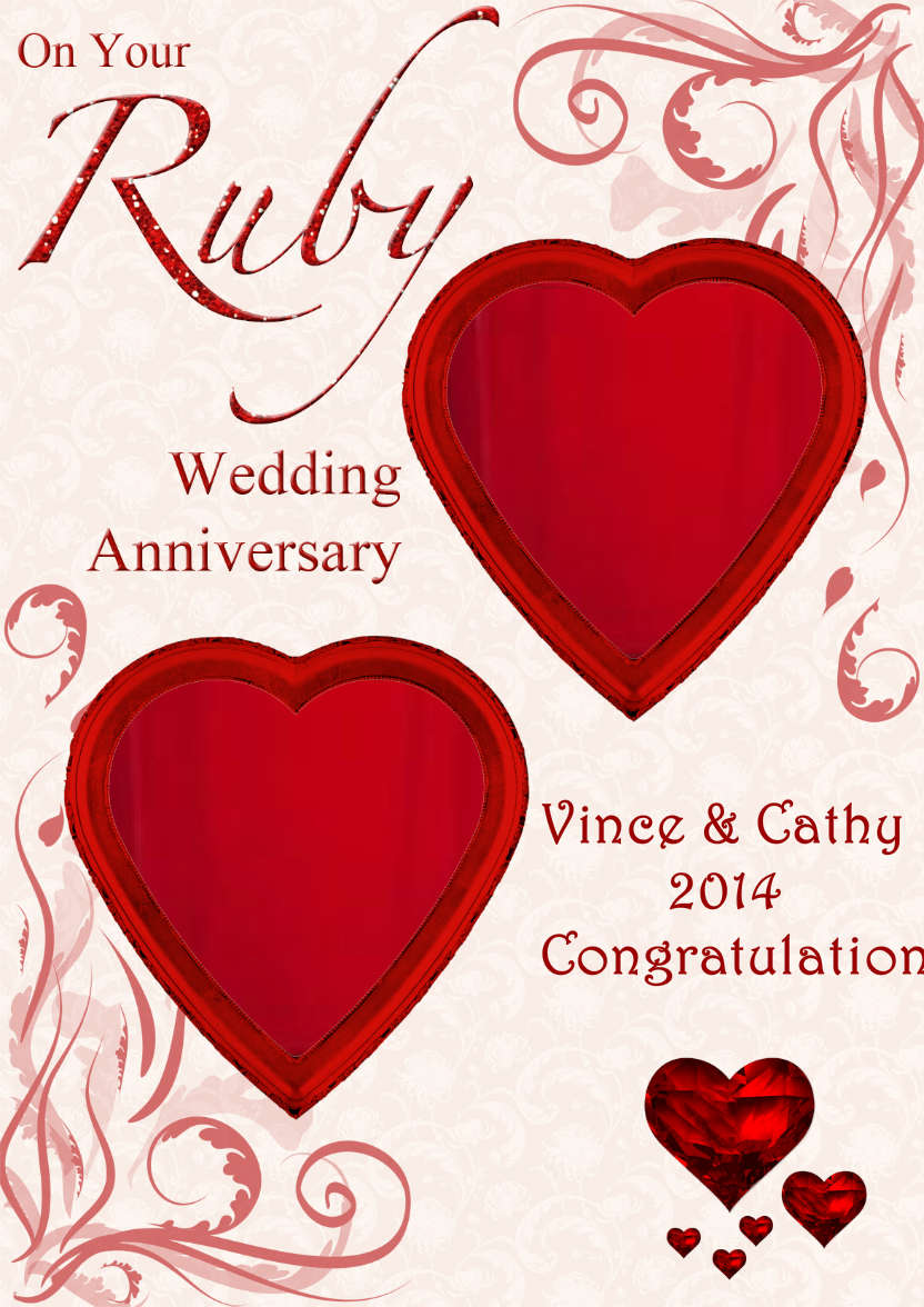 Ruby Wedding Anniversary Hearts Photo Card - card made with Crafty Bob's Card Creator