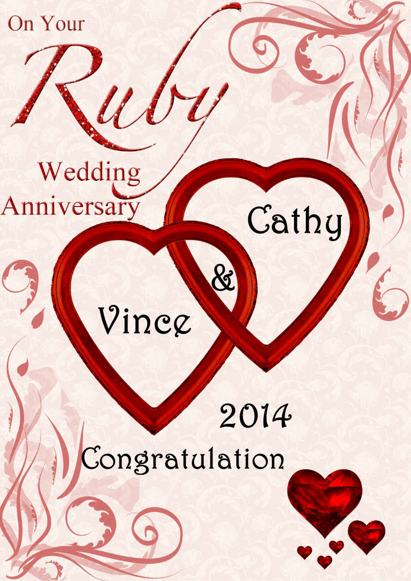 Ruby Wedding Anniversary Hearts Entwined Card - card made with Crafty Bob's Card Creator
