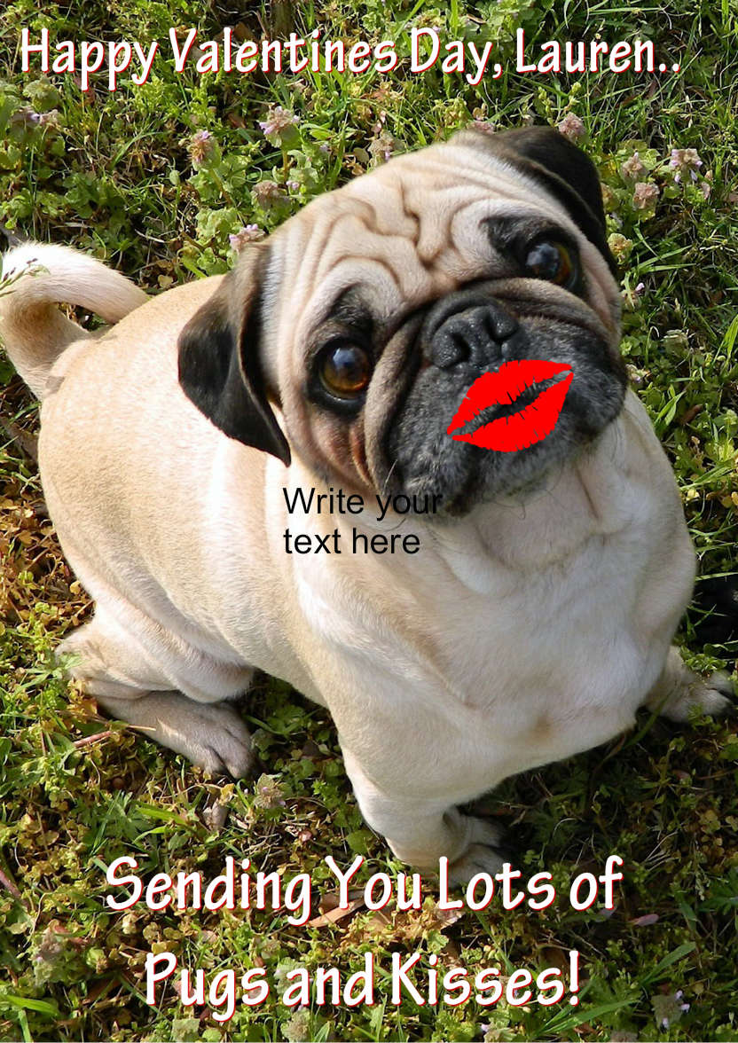 Pugs and Kisses Cute Card Front - card made with Crafty Bob's Card Creator