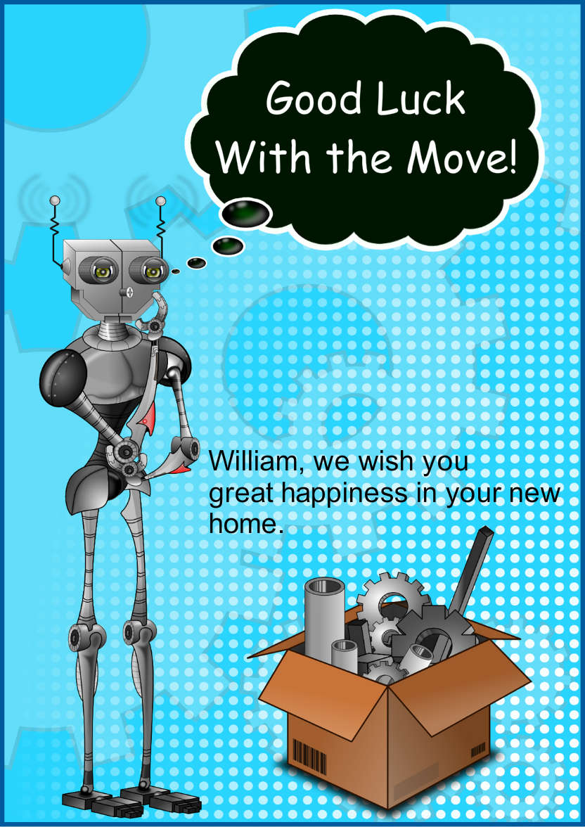 Robot New Home Card - card made with Crafty Bob's Card Creator