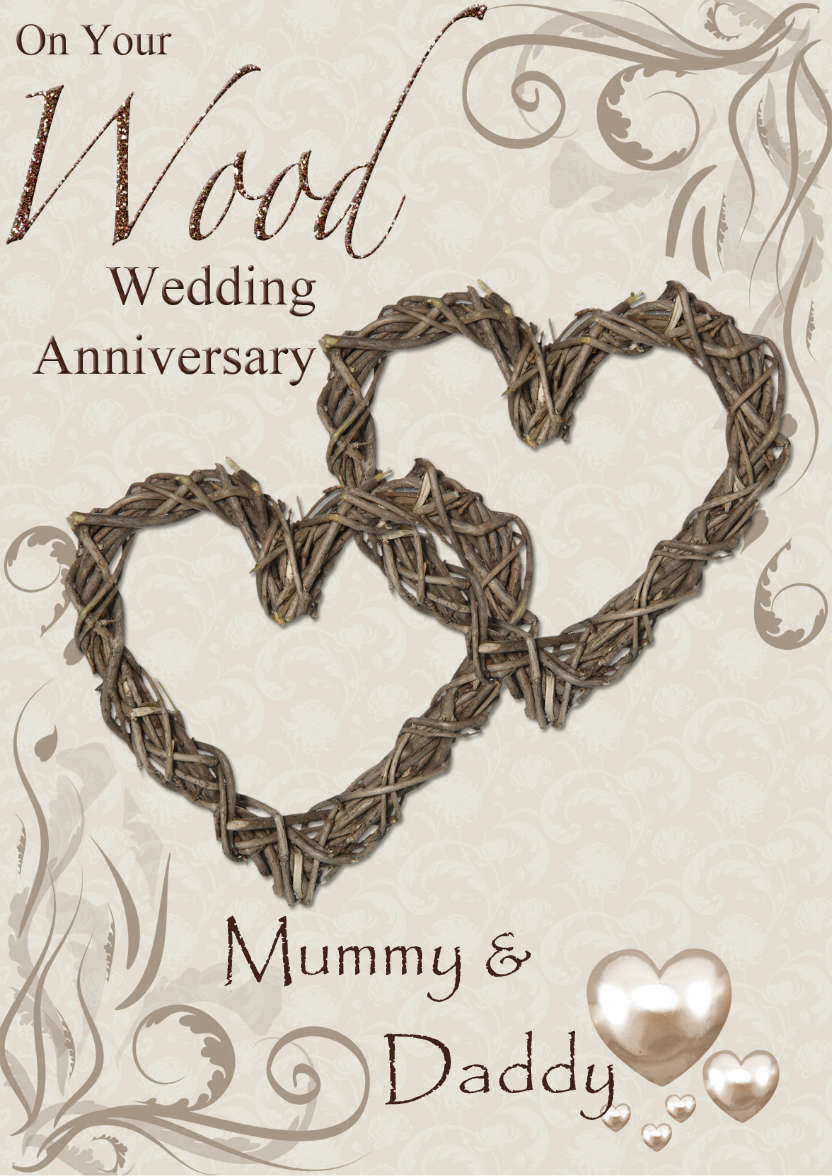 Wood Wedding Anniversary Hearts Entwined Card - card made with Crafty Bob's Card Creator